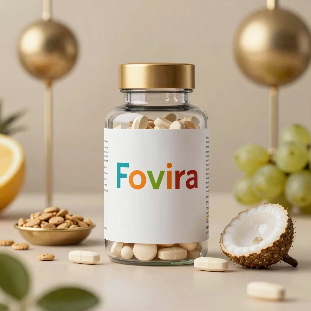 Fovira dietary supplement bottle with gold cap